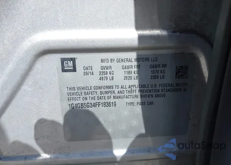 2015 Buick Lacrosse Leather из США, поврежденный, VIN 1G4GB5G34FF183619